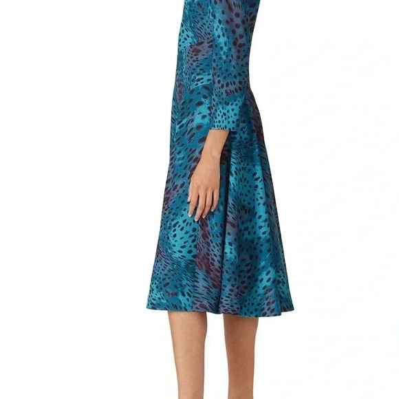 Natori Blue Teal Cheetah Print Swing Midi Dress Women’s Size 4 Small S - Picture 3 of 8